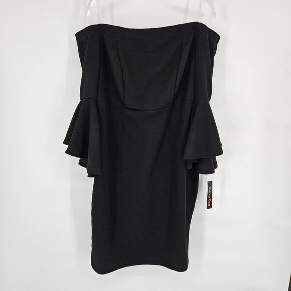 Teeze Me Off The Shoulder Midi Dress Plus 14W Black Ruffled Sleeves LBD Party - Picture 2 of 11